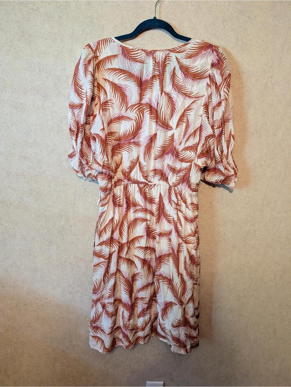 ANTHROPOLOGIE brown cream floral button down dress sz L - Picture 8 of 9